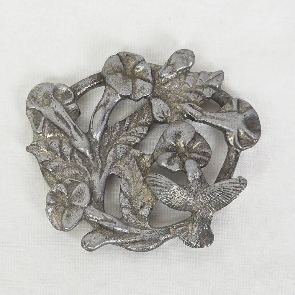 Vintage Hummingbird Floral Pewter Tabletop Decor